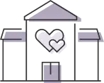 the frame outline of a building with lavender hearts on the door